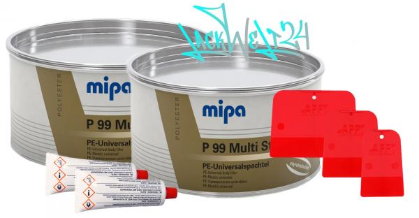 2 Dosen MIPA P99 - Füll-Spachtel, Multispachtel, inkl. Härter, je 2kg + 4 Japanspachtel Kunststoff